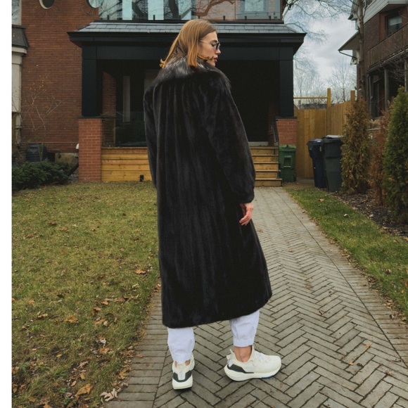 Dior Authentic Vintage Full Length Black Mink Coat with Fox Collar M/L - Picture 2 of 9